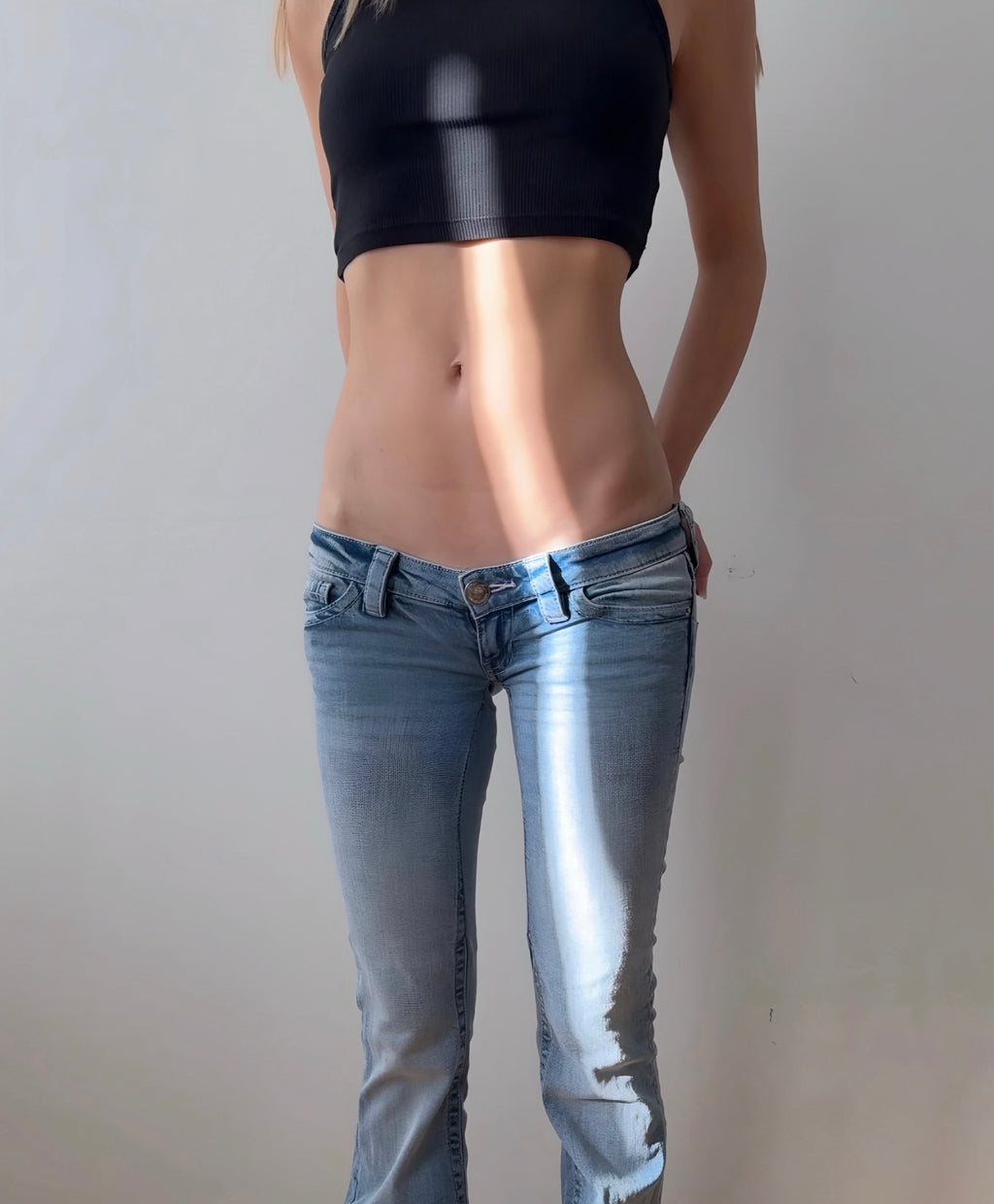 Ultra-Low Rise Bootcut Jeans – Stone Wash